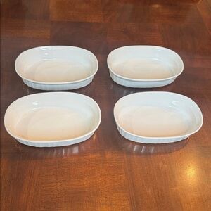 4 Corning Ware French White  Individual F-15-B Oval Stoneware Casserole Dishes